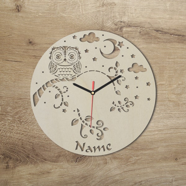 Eule Wanduhr personalisiert mit Namen I Geschenk Geschenkidee für Jungen & Mädchen für das Kinderzimmer