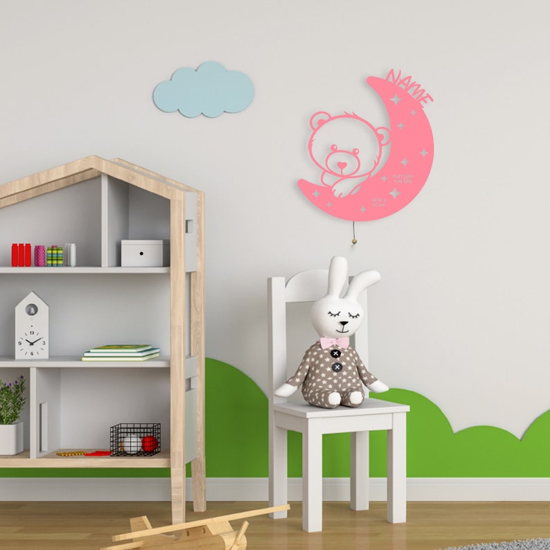 Geschenk zur Geburt Taufe Schlummerlicht Baby personalisierte Holz Wand Mond Lampe mit Namen I für Junge & Mädchen I Batteriebetrieb Bild 4