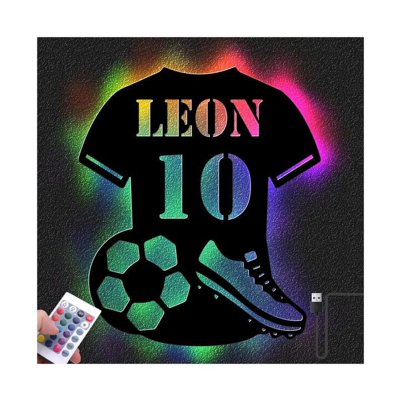 Personalisiertes Geschenk für Fußball Spieler Fußballer LED Farbwechsel Lampe Trainer Fußballschild Fußballspieler Männer Junge Jungs Verein Bild 1