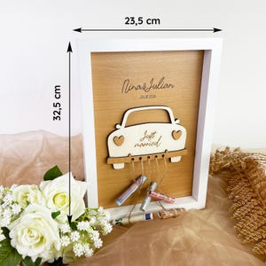 Personalized wedding picture frame "Just Married" car - money gift for weddings with names & date, wedding gift for bridal couples