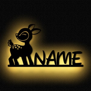 Lámpara de pared LED de madera con diseño de ciervo bebé, lámpara de pared para niños personalizada con nombre, regalo para niños y niñas, funciona con pilas