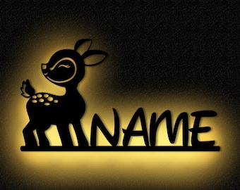 LED Baby Deer Wooden Wall Lamp Wall Lamp Children's Lamp Personalized with Name I Gift for Boys & Girls I Battery Operated