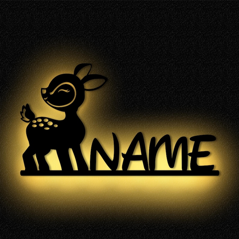 LED baby deer wooden wall lamp wall lamp children's lamp personalized with name I gift for boys & girls I battery operated image 1