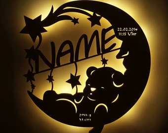 Personalized baby gifts for birth, christening, with name for boys & girls | LED light, battery operated