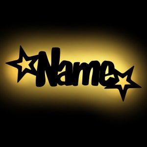 Stars Wall Lamp Night Light Personalized with Name I Wood Gifts for Birth for Girls & Boys I Battery Operation