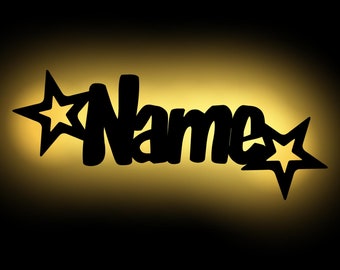 Stars wall lamp night light personalized with name I Wooden gifts for birth for girls & boys I Battery operated