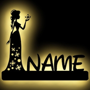 LED Princess Frozen Wooden Wall Lamp Night Light Slumber Light Personalized with Name I Gift for Girls I Battery Operated