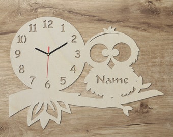 Owl wall clock personalized with name I Gift gift idea for boys & girls for the nursery