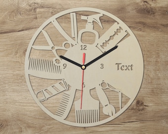 Coiffure Horloge murale Cadeaux pour femmes et hommes Personnalisé avec le texte souhaité I Fonctionne sur batterie