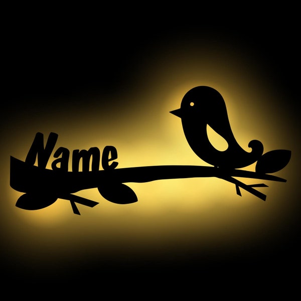 LED Bird Houten Wandlamp Nachtlampje Snooze Light Gepersonaliseerd met Naam I Cadeau voor Jongens & Meisjes I Batterij gevoed