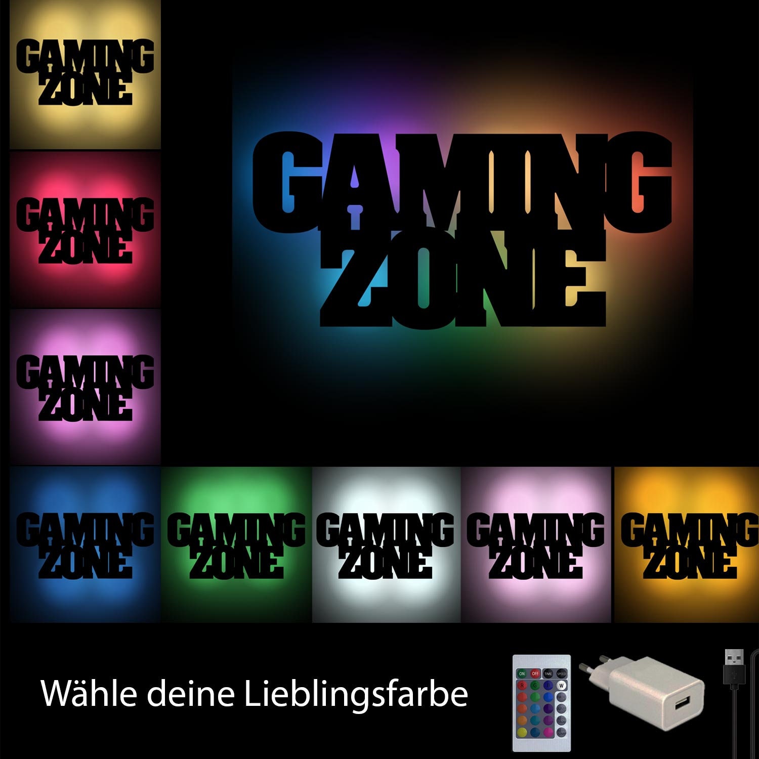 Gaming Zone LED Holz Wand Lampe Deko Licht als Geschenk für Gamer Jungen  Jungs I USB Farbwechsel Fernbedienung - .de