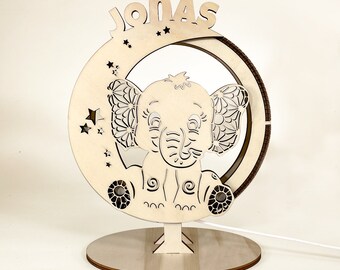 Wooden table lamp - personalized with name, moon motif, USB operation, gift idea for baby and children's rooms for birth & baptism
