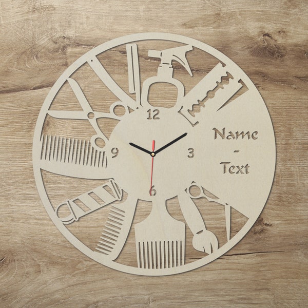 Coiffeur Cadeaux Horloge murale personnalisée avec nom I Idée cadeau en bois Employé Coiffeur pour salon d’ouverture anniversaire Noël