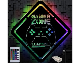 Gamer Geschenk Beleuchtung Gaming Zone Loading I 15 Farben LED USB + Fernbedienung