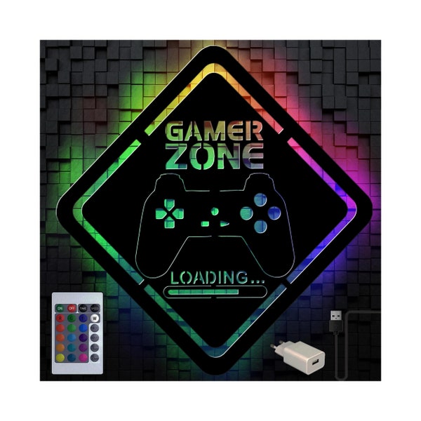 Gamer Geschenk Beleuchtung Gaming Zone Loading I 15 Farben LED USB + Fernbedienung