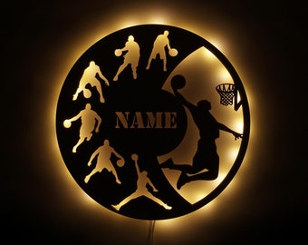 Basketball decoration gift personalized with name I wooden wall lamp gift ideas for birthday for sports enthusiasts battery