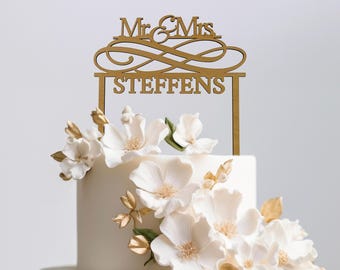 Décoration de gâteau de mariage personnalisée Mr&Mme en bois | Décoration de gâteau individuelle avec nom de famille | Décoration de gâteau noble pour gâteaux de mariage