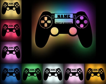 Jeux cadeaux pour gamer enfants enfants mur de bois adulte lampe personnalisé avec le nom pour l’anniversaire I USB changer de couleur + télécommande