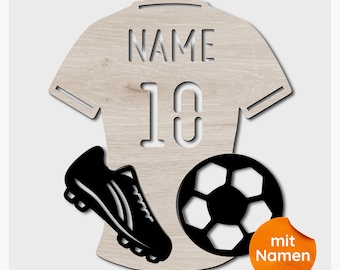 Camiseta de fútbol personalizable y cartel decorativo de madera para pared: regalo de fútbol personalizado para aficionados de todas las edades.