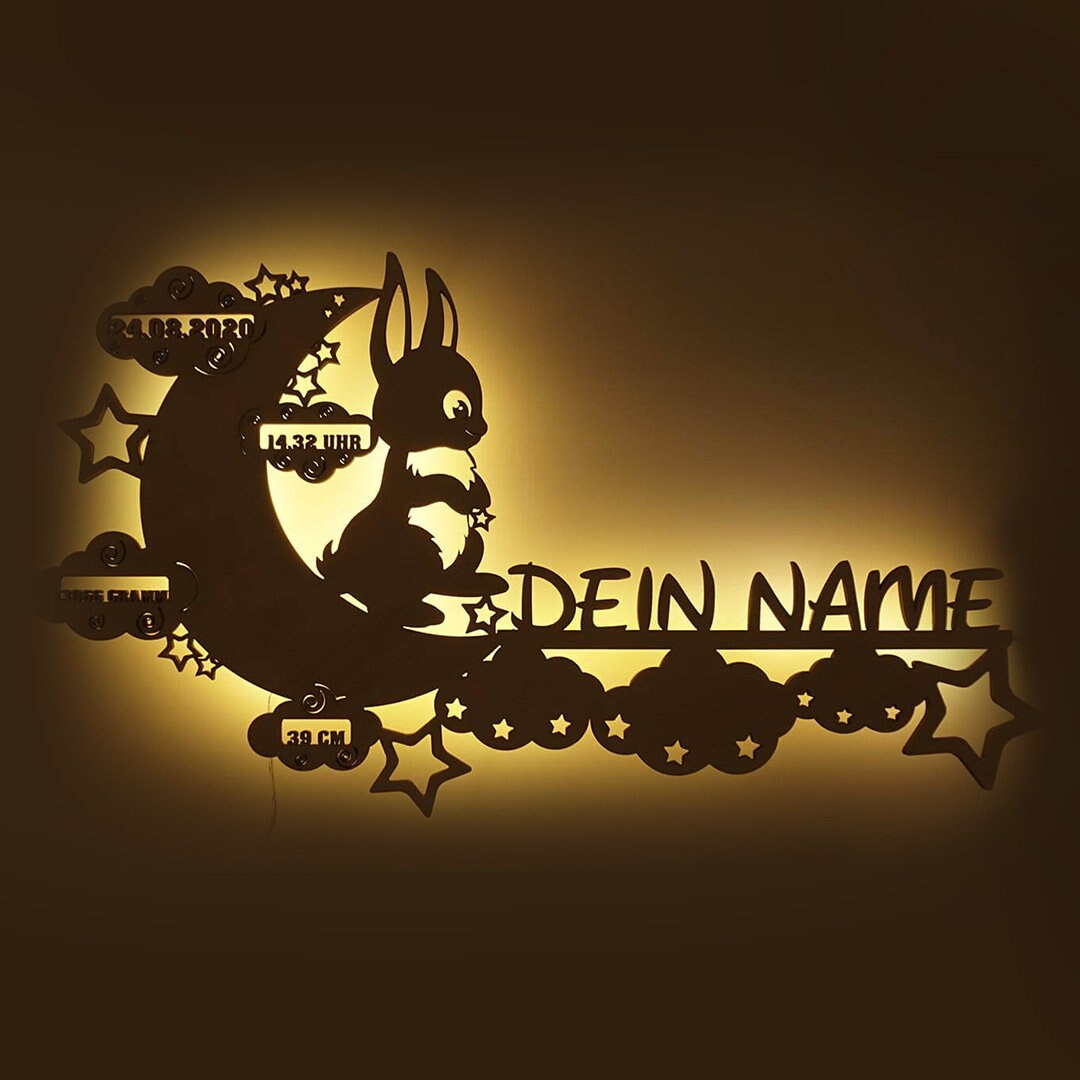 Fuchs Wandlampe Nachtlicht Personalisiert Mit Namen – Batteriebetrieben, Farbauswahl, Handarbeit Aus Deutschland