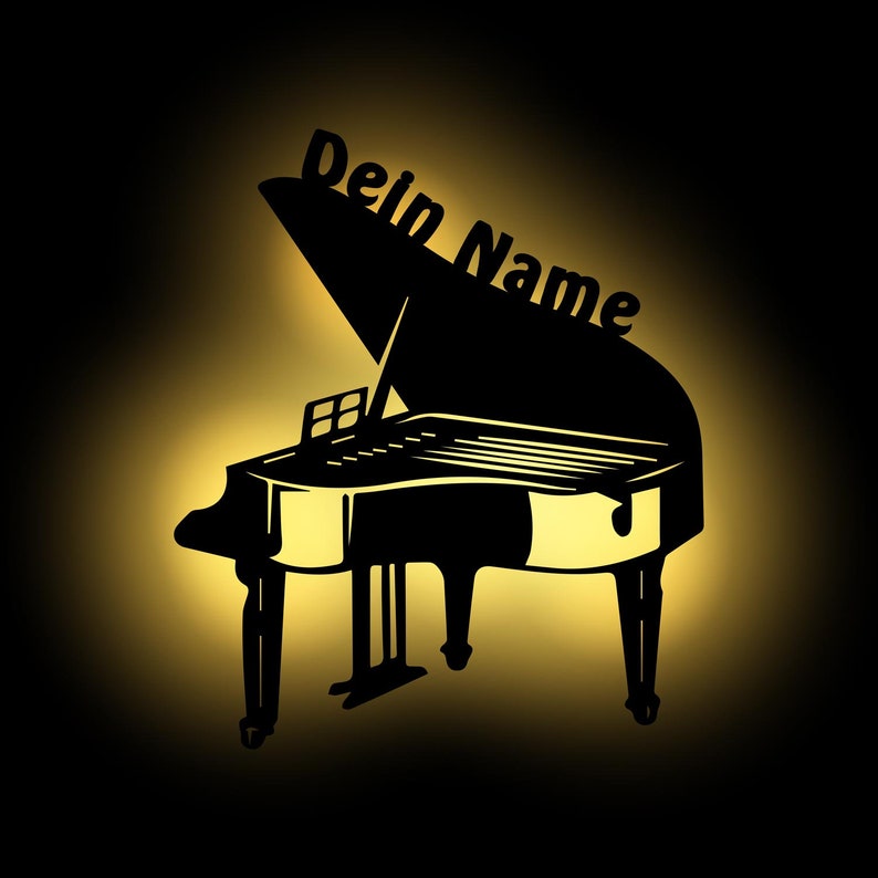 Klavier Piano Geschenke Deko Wand Licht personalisiert mit Namen I Holz Geschenkideen zum Geburtstag für Musiker I Batteriebetrieb Bild 1