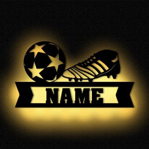 LED football wooden wall lamp night light slumber light personalized with name I gift for boys men I battery operated