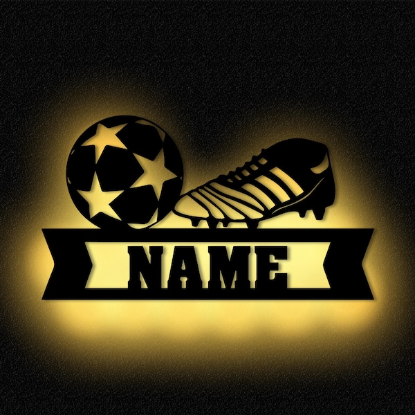 LED Fußball Holz Wandlampe Nachtlicht Schlummerlicht personalisiert mit Namen I Geschenk für Jungen Männer I Batteriebetrieben