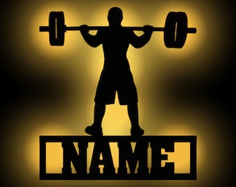 Bodybuilder Decoration Gift Personalized with Name I Wooden Wall Lamp Birthday Gift Ideas for Sports Enthusiasts Battery Powered