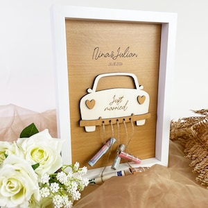 Cornice per foto di nozze personalizzata "Just Married" auto – regalo in denaro per le nozze con nomi e data, regalo di nozze per sposi novelli