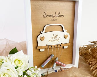 Gepersonaliseerde trouwfotolijst "Just Married" auto - geldgeschenk voor bruiloften met namen en datum, huwelijkscadeau voor bruidsparen