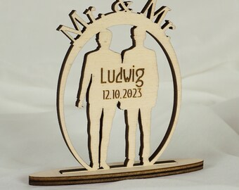 Tafeldecoratie tafeldecoratie voor herenbruiloft van hout met naam en datum gepersonaliseerd I trouwdecoratie
