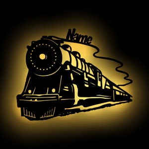 LED Eisenbahn Zug Holz Deko Wand Lampe Nachtlicht Schlummerlicht personalisiert mit Wunschtext I Geschenke für Eisenbahn-Fans und Kinder