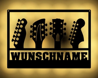 LED guitar wall lamp decoration light personalized with name I gift gift idea for adults & musicians I battery operation