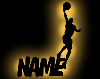 Personalized basketball decoration gift with name | Wooden wall lamp | Birthday gift ideas for sports enthusiasts | Battery operated