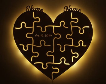 LED Love Gifts Heart Puzzle Wood Wall Lamp Decoration Night Light Personalized I Wedding Gifts - Engagement I Battery Powered