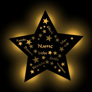 Luce notturna personalizzata stella per nascita lampada da parete in legno con nome regalo per nascita battesimo per maschietti e femminucce I funziona a batterie