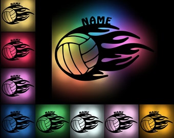 Lampada da parete USB in legno da pallavolo che cambia colore, luce notturna per dormire, personalizzata con nome come regalo per uomini, ragazzi, donne, ragazze