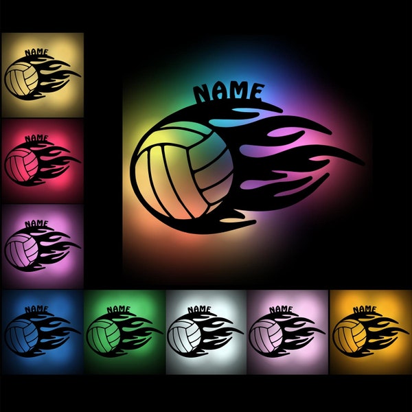 USB Farbwechsel Volleyball  Holz Wand Lampe Nachtlicht Schlummerlicht personalisiert mit Namen als Geschenk für Männer Jungs Frauen Mädchen