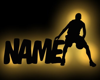 Basketball decoration gift personalized with name I wooden wall lamp birthday gift ideas for sports enthusiasts battery