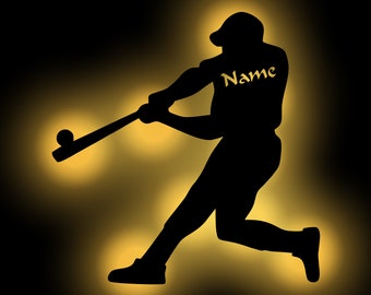 Baseball Deko Geschenk personalisiert mit Namen I Holz Wand Lampe Geschenkideen zum Geburtstag für Sportbegeisterte Batterie