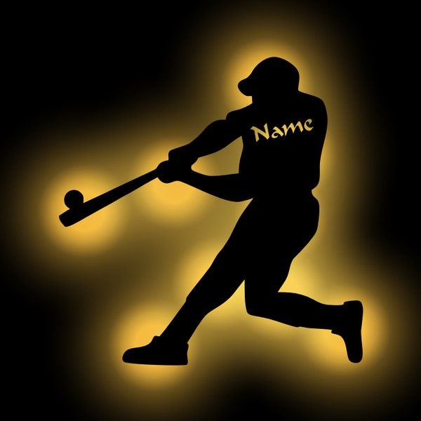 Baseball Decoration Gift Personalized with Name I Wooden Wall Lamp Birthday Gift Ideas for Sports Enthusiasts Battery