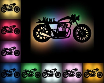 Biker Geschenke Holz Wand Lampe Deko Licht Motorrad personalisiert mit Namen I für Männer Frauen Motorradfahrer I  USB Farbwechsel