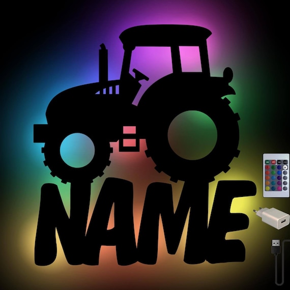 USB Farbwechsel Traktor Holz Wand Lampe Nachtlicht Schlummerlicht  personalisiert mit Namen I Geschenk für Jungs & Mädchen Landwirte Bauern -  .de