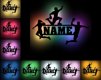 Handballer Gifts Player Wooden Wall Lamp Night Light Personalized with Name I Gift for Man Woman Men Women I USB Color Change