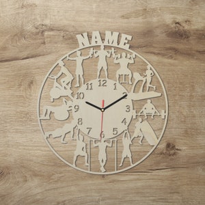 Fitness clock wall decoration personalized with name I gift idea for children & adults I battery operated