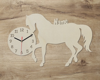 Montre murale de cheval personnalisé avec le nom I cadeau cadeau idée pour les enfants et les filles pour la chambre d’enfant