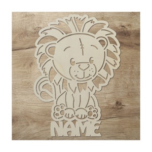Targhetta con nome leone, targhetta per porta, targa in legno personalizzata con nome, idea regalo per la nascita di bambini e neonati, selezione di colori, come lampada da parete