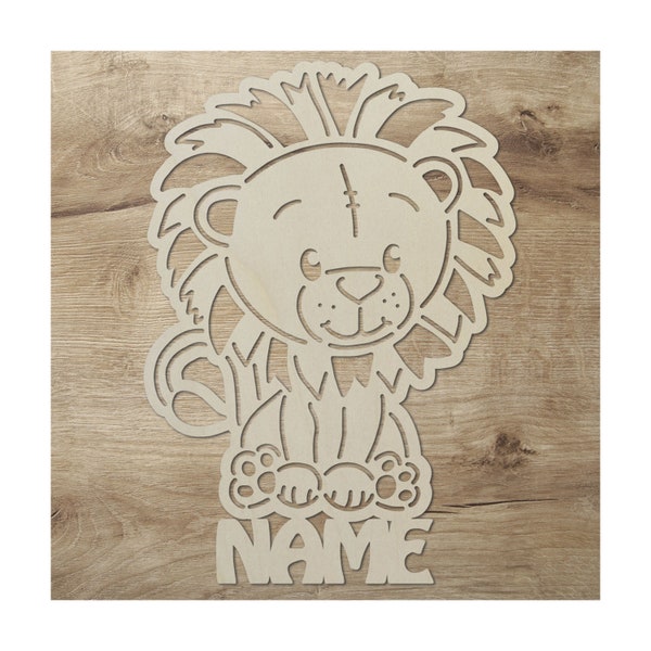 Löwe Namensschild Türschild Holz Schild personalisiert mit Namen I Geschenkidee zur Geburt für Kinder & Babys I Farbauswahl I als Wandlampe