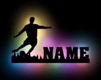 Lampe Murale LED Joueur De Football Personnalisable - Veilleuse Bois Avec Prénom - Cadeau Enfant