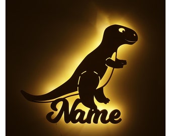 Dino T-Rex Wall Lamp Night Light Personalized with Name I Wooden Children's Gifts for Dinosaur Fans I Battery Operated